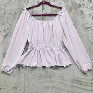 Nine West Top Womens S Purple Squareneck Peplum Blouse Stretch Elastic Cuffs